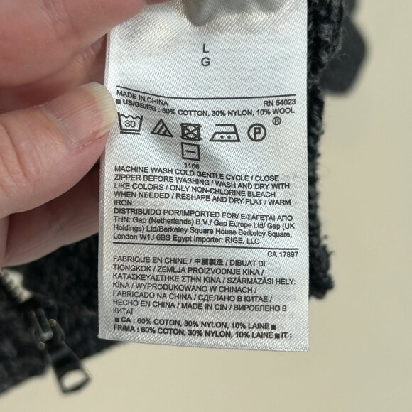 Banana Republic Mens Cotton Wool Black Gray Zip Front Cardigan Sweater Sz Large - Picture 7 of 12